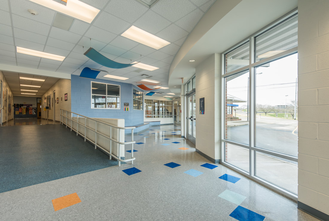 Entrance and Ramped Hallway in Brown Intermediate School in Sweetwater