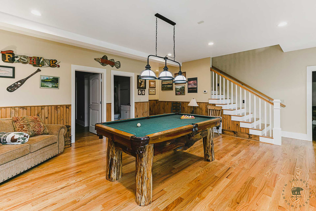 Lower Level Game Room with Pool Table in the Gatlinburg Manor Chalet