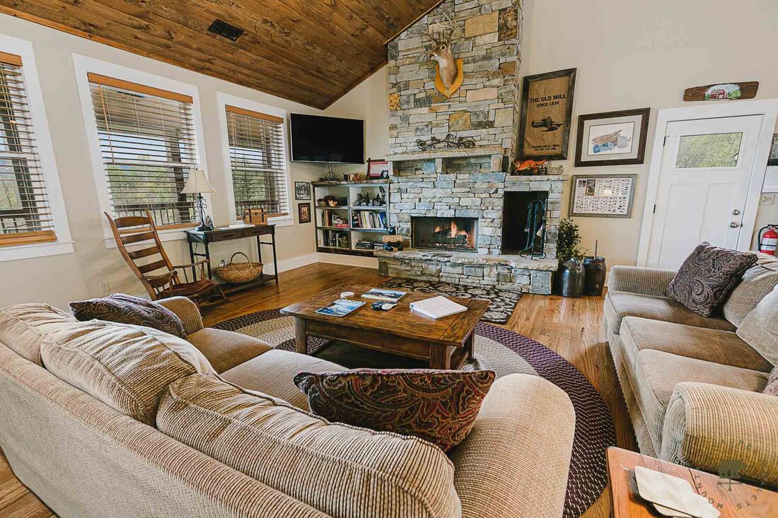 Living Room with Fireplace in the Gatlinburg Manor Chalet