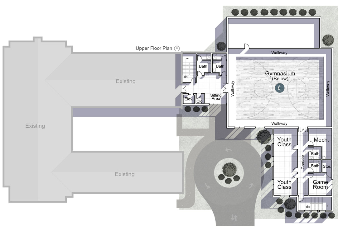 Upper Floor Plan of Phase 1 and Phase 2 of Family Life Center Expansion