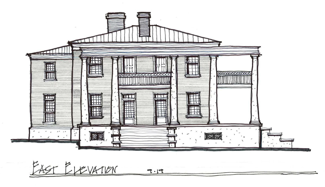 Sketch of East Elevation of Van Dyke House once Restored