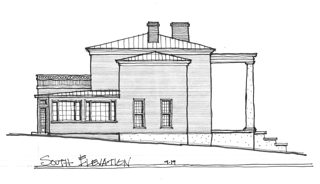 Sketch of South Elevation of Van Dyke House once Restored