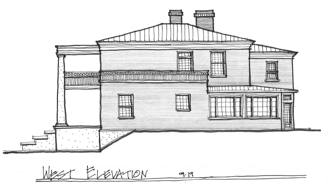 Sketch of West Elevation of Van Dyke House once Restored